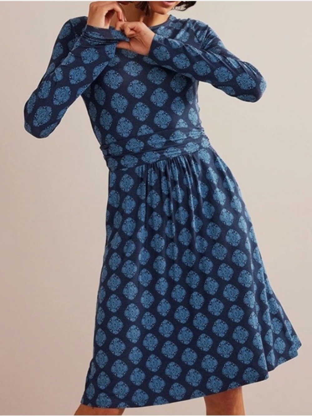 Boden Abigail Navy Blue & Light Blue Paisley Print Dress